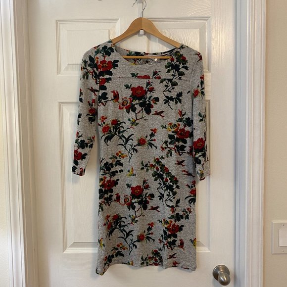 Papillon 3/4 Sleeve Sweater Dress in Grey Floral - Women's Medium - Picture 3 of 10